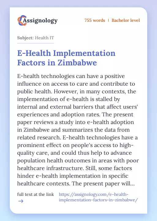 E-Health Implementation Factors in Zimbabwe - Essay Preview