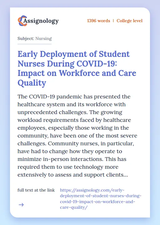 Early Deployment of Student Nurses During COVID-19: Impact on Workforce and Care Quality - Essay Preview