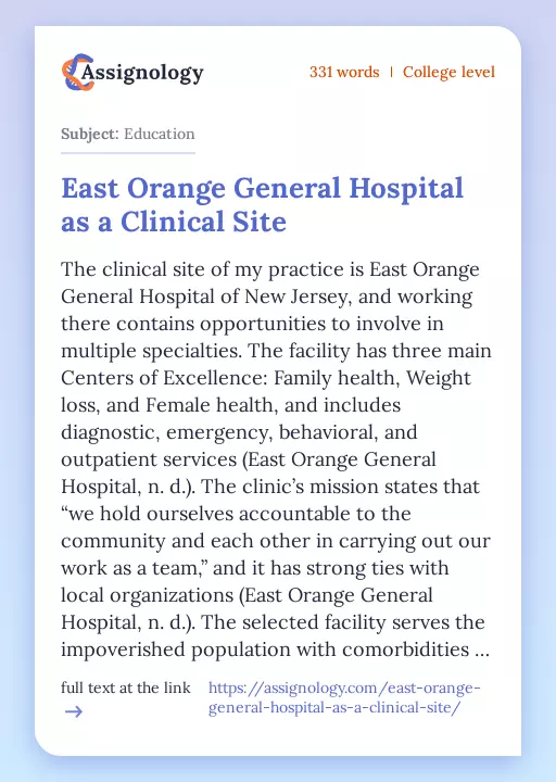 East Orange General Hospital as a Clinical Site - Essay Preview