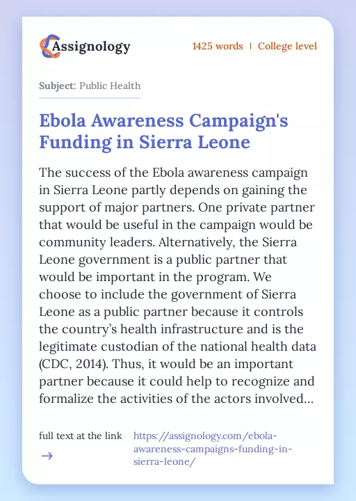 Ebola Awareness Campaign's Funding in Sierra Leone - Essay Preview