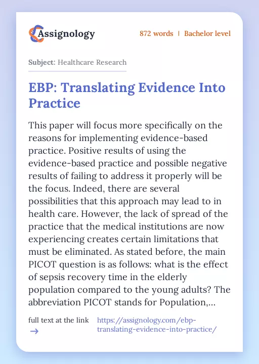 EBP: Translating Evidence Into Practice - Essay Preview