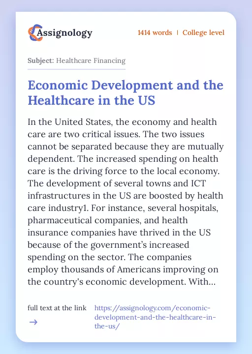 Economic Development and the Healthcare in the US - Essay Preview