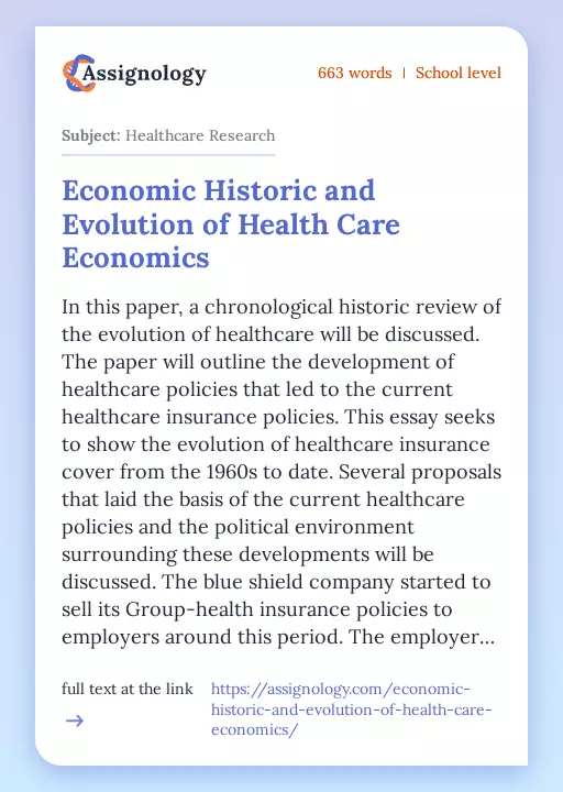 Economic Historic and Evolution of Health Care Economics - Essay Preview
