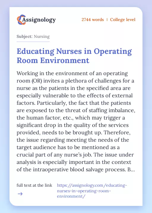 Educating Nurses in Operating Room Environment - Essay Preview