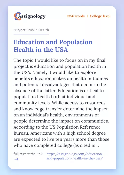 Education and Population Health in the USA - Essay Preview