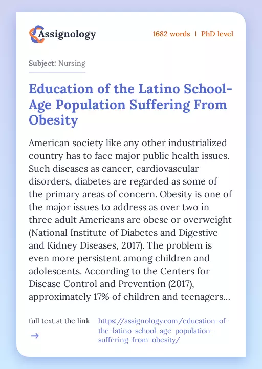 Education of the Latino School-Age Population Suffering From Obesity - Essay Preview