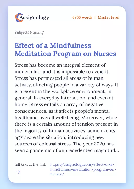 Effect of a Mindfulness Meditation Program on Nurses - Essay Preview