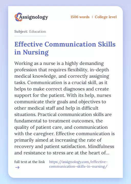 Effective Communication Skills in Nursing - Essay Preview