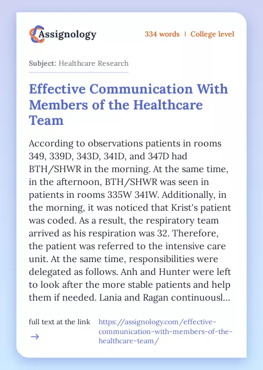 Effective Communication With Members of the Healthcare Team - Essay Preview