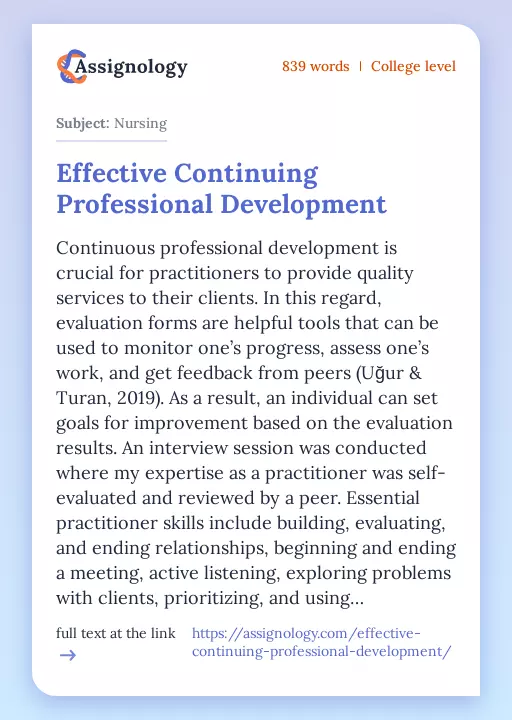 Effective Continuing Professional Development - Essay Preview