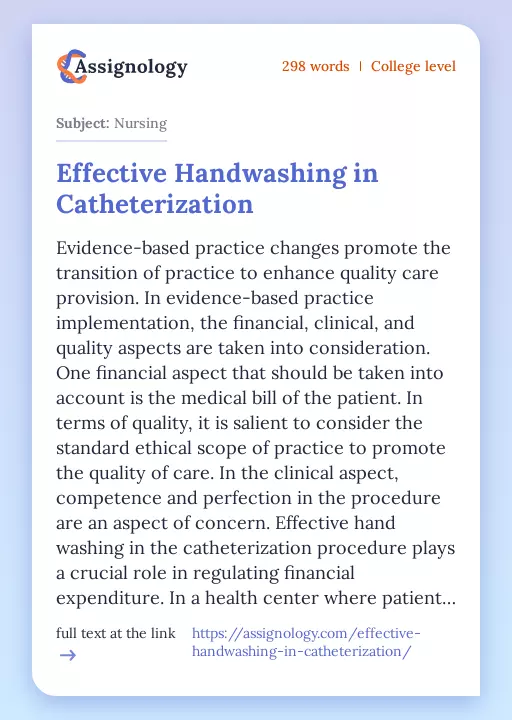 Effective Handwashing in Catheterization - Essay Preview