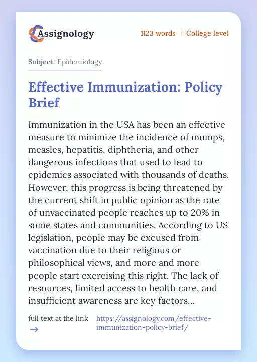Effective Immunization: Policy Brief - Essay Preview