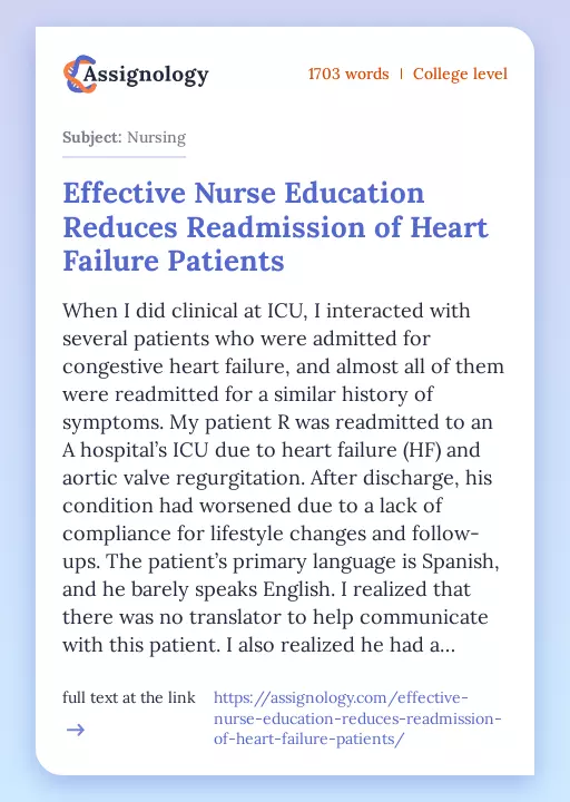 Effective Nurse Education Reduces Readmission of Heart Failure Patients - Essay Preview