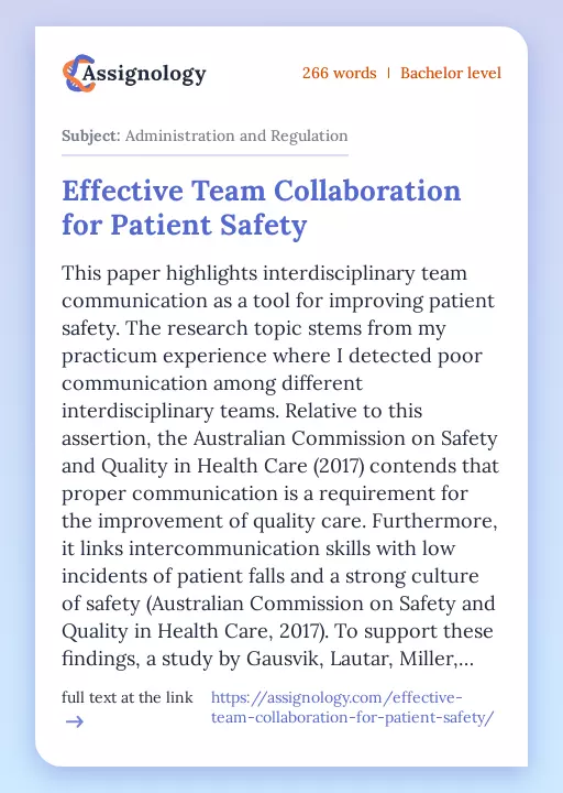 Effective Team Collaboration for Patient Safety - Essay Preview