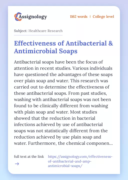 Effectiveness of Antibacterial & Antimicrobial Soaps - Essay Preview