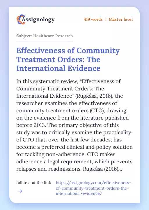 Effectiveness of Community Treatment Orders: The International Evidence - Essay Preview