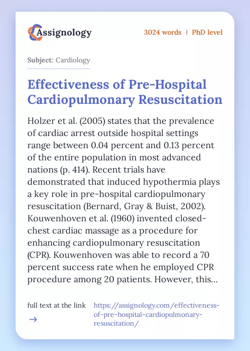 Effectiveness of Pre-Hospital Cardiopulmonary Resuscitation - Essay Preview