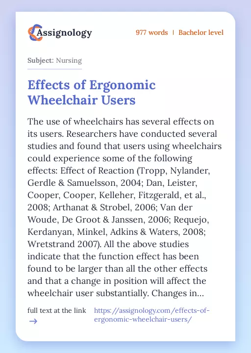 Effects of Ergonomic Wheelchair Users - Essay Preview