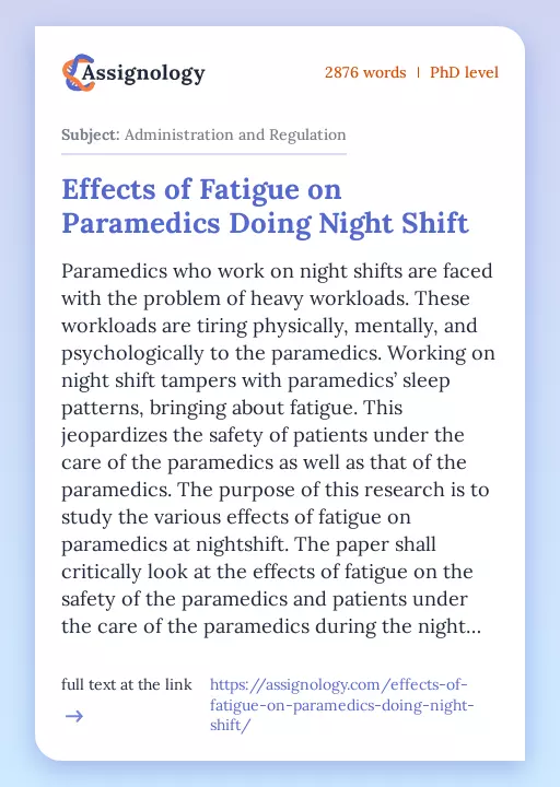 Effects of Fatigue on Paramedics Doing Night Shift - Essay Preview