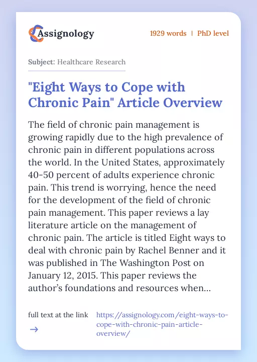 "Eight Ways to Cope with Chronic Pain" Article Overview - Essay Preview