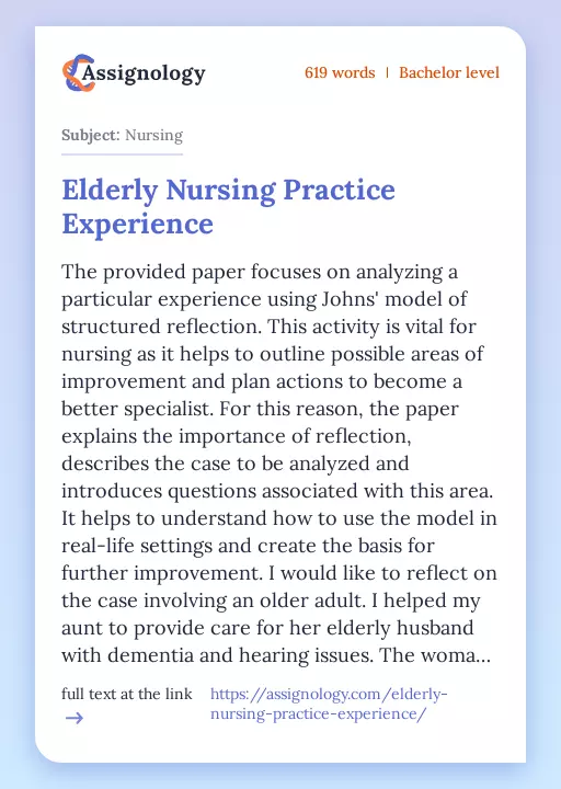 Elderly Nursing Practice Experience - Essay Preview