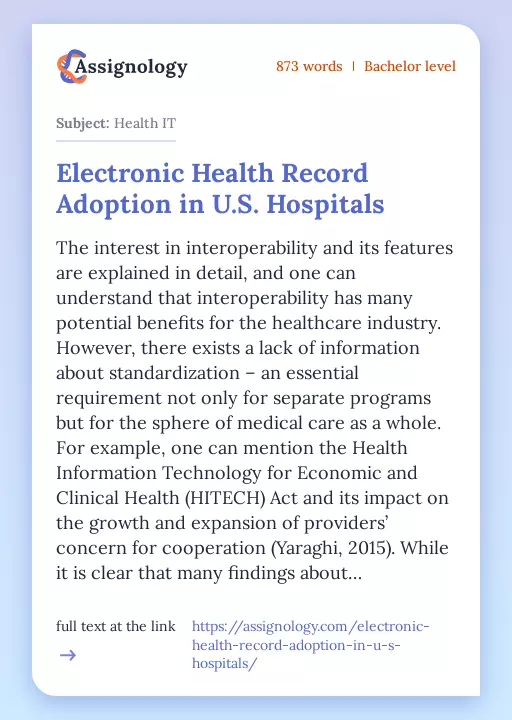 Electronic Health Record Adoption in U.S. Hospitals - Essay Preview