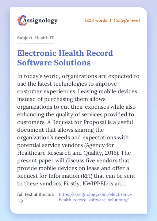 Electronic Health Record Software Solutions - Essay Preview