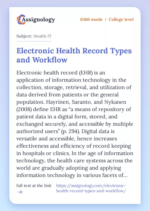 Electronic Health Record Types and Workflow - Essay Preview