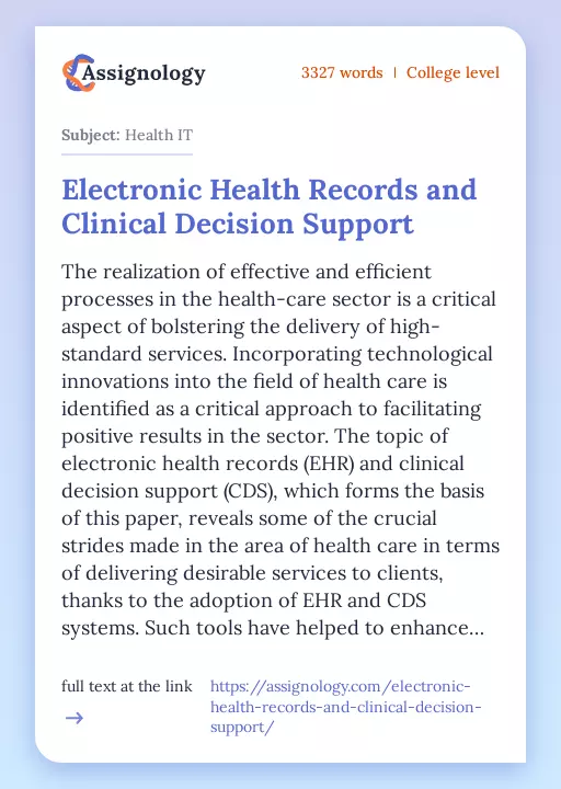 Electronic Health Records and Clinical Decision Support - Essay Preview