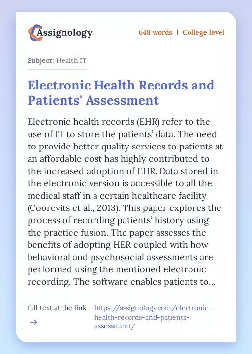 Electronic Health Records and Patients' Assessment - Essay Preview