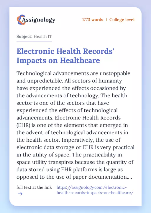 Electronic Health Records' Impacts on Healthcare - Essay Preview