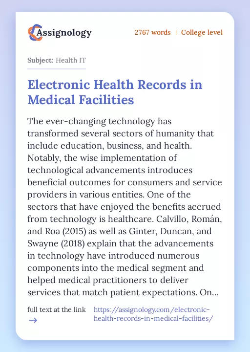 Electronic Health Records in Medical Facilities - Essay Preview