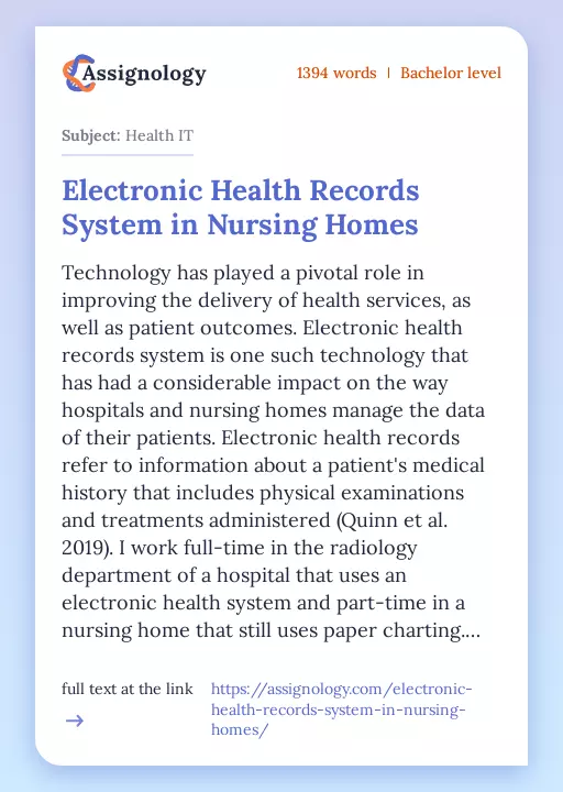 Electronic Health Records System in Nursing Homes - Essay Preview