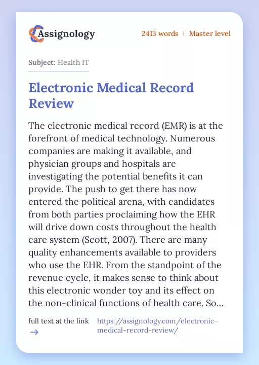 Electronic Medical Record Review - Essay Preview