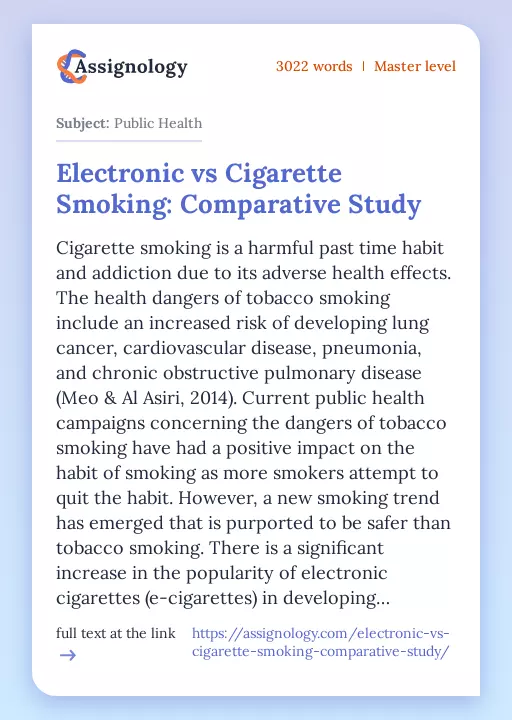 Electronic vs Cigarette Smoking: Comparative Study - Essay Preview