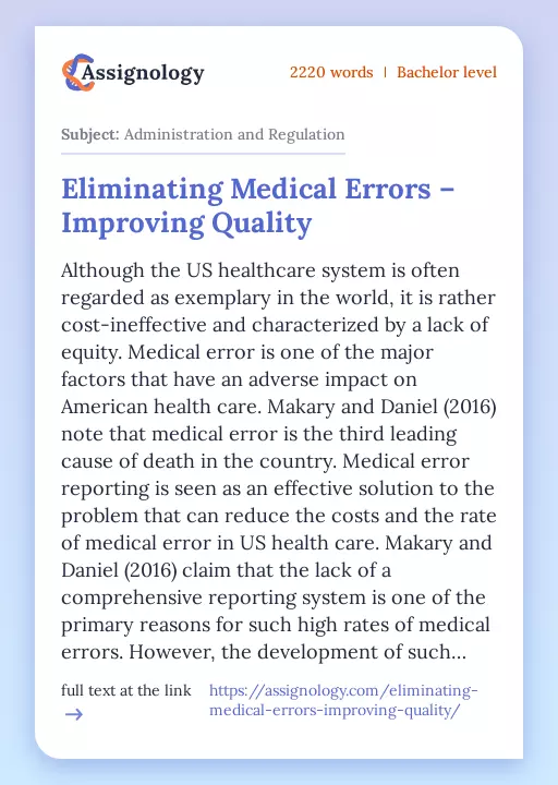 Eliminating Medical Errors – Improving Quality - Essay Preview