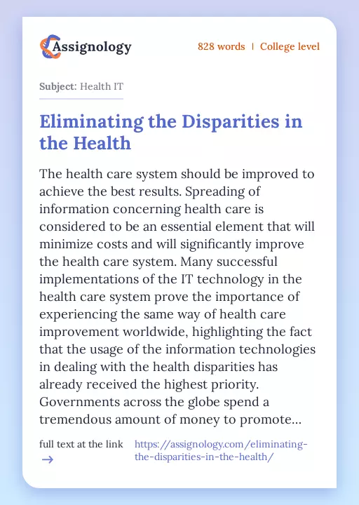 Eliminating the Disparities in the Health - Essay Preview