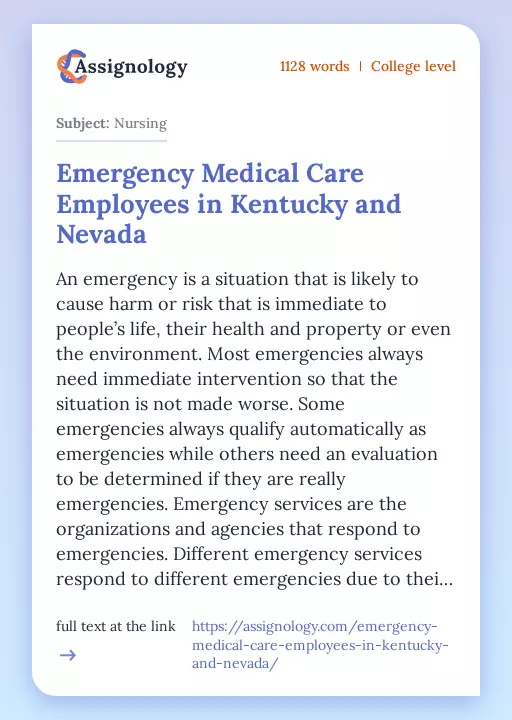 Emergency Medical Care Employees in Kentucky and Nevada - Essay Preview