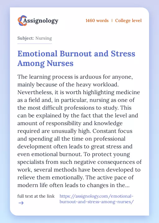 Emotional Burnout and Stress Among Nurses - Essay Preview