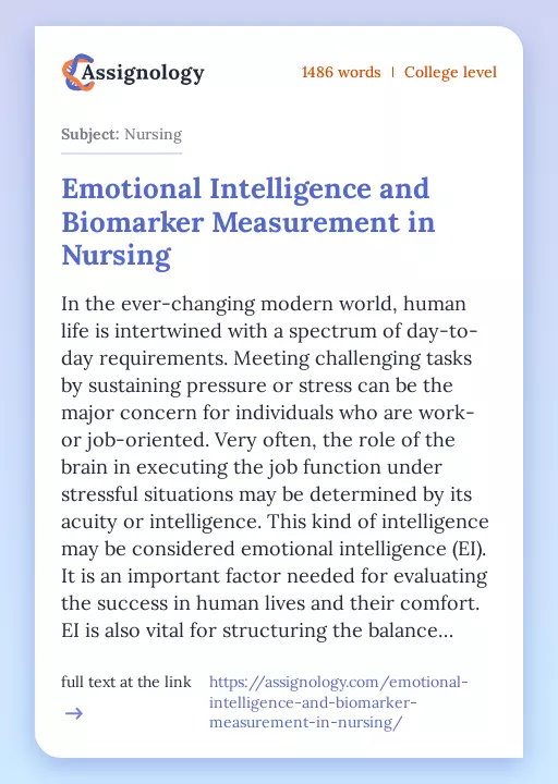 Emotional Intelligence and Biomarker Measurement in Nursing - Essay Preview