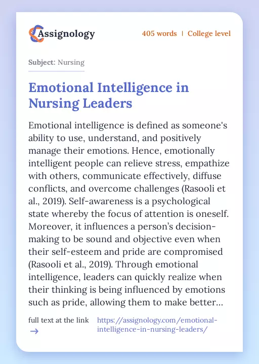 Emotional Intelligence in Nursing Leaders - Essay Preview