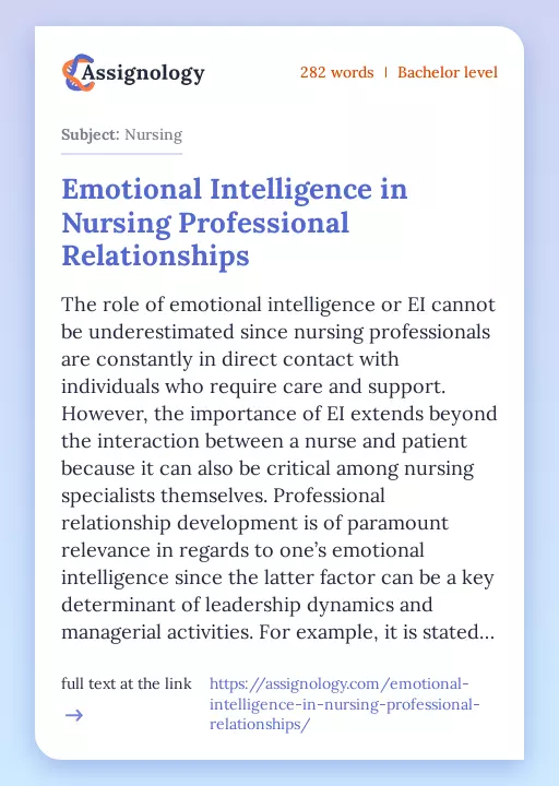 Emotional Intelligence in Nursing Professional Relationships - Essay Preview