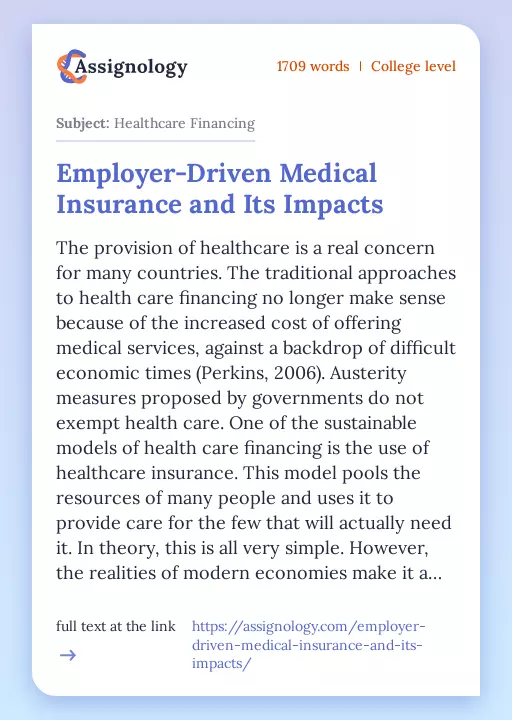 Employer-Driven Medical Insurance and Its Impacts - Essay Preview