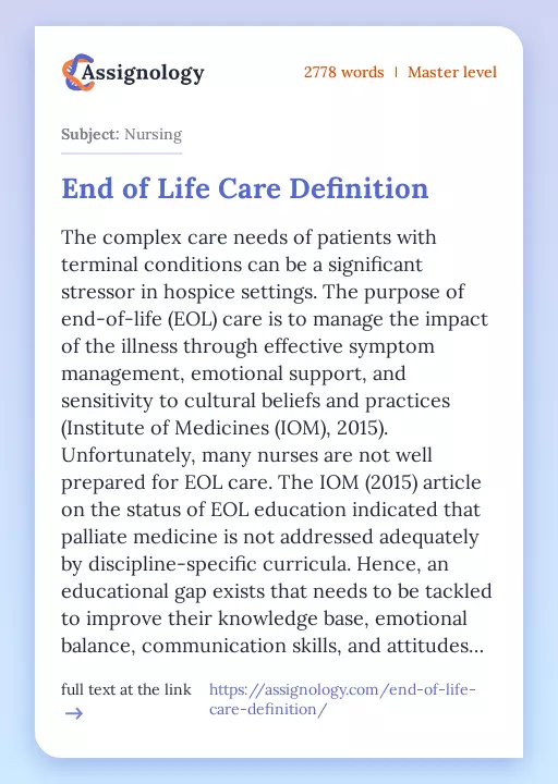 End of Life Care Definition - Essay Preview