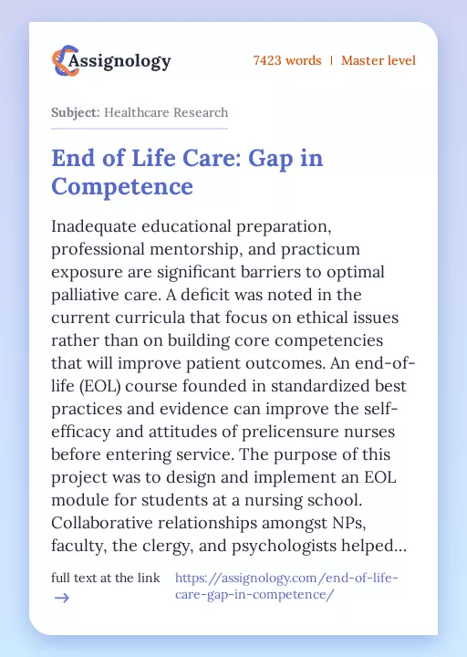 End of Life Care: Gap in Competence - Essay Preview