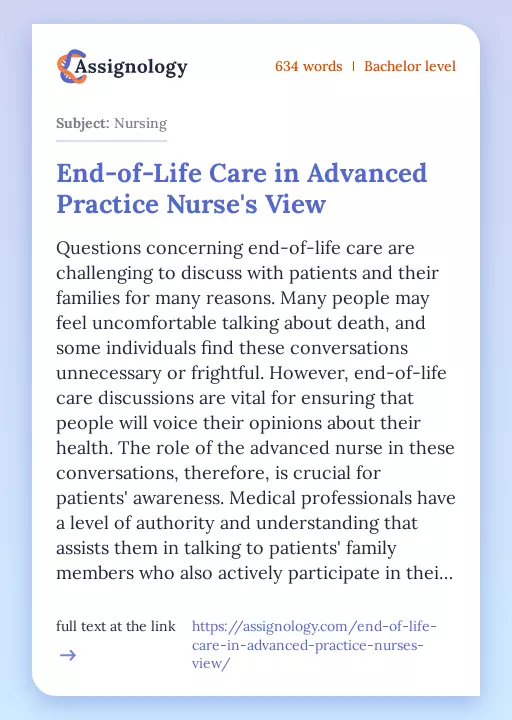 End-of-Life Care in Advanced Practice Nurse's View - Essay Preview
