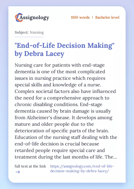 "End-of-Life Decision Making" by Debra Lacey - Essay Preview