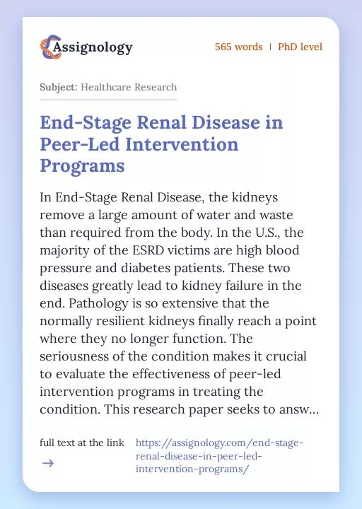 End-Stage Renal Disease in Peer-Led Intervention Programs - Essay Preview