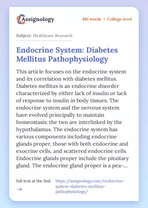 Endocrine System: Diabetes Mellitus Pathophysiology - Essay Preview