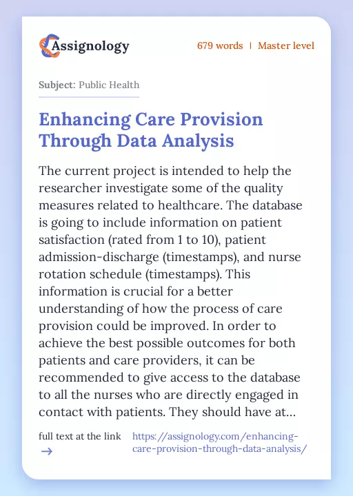 Enhancing Care Provision Through Data Analysis - Essay Preview